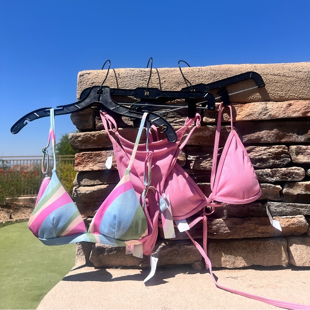 Swimwear set 3 piece string pink bikini set top & bottom women’s size medium